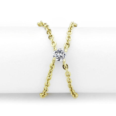 IP Gold(Ion Plating) Stainless Steel Ring with AAA Grade CZ  in Clear