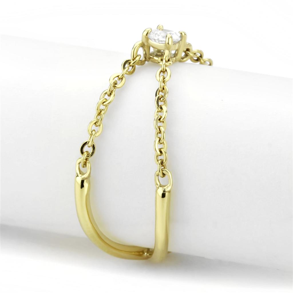 IP Gold(Ion Plating) Stainless Steel Ring with AAA Grade CZ  in Clear