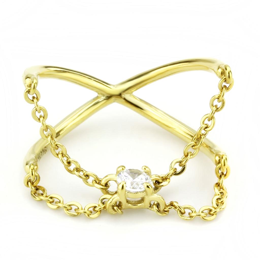 IP Gold(Ion Plating) Stainless Steel Ring with AAA Grade CZ  in Clear