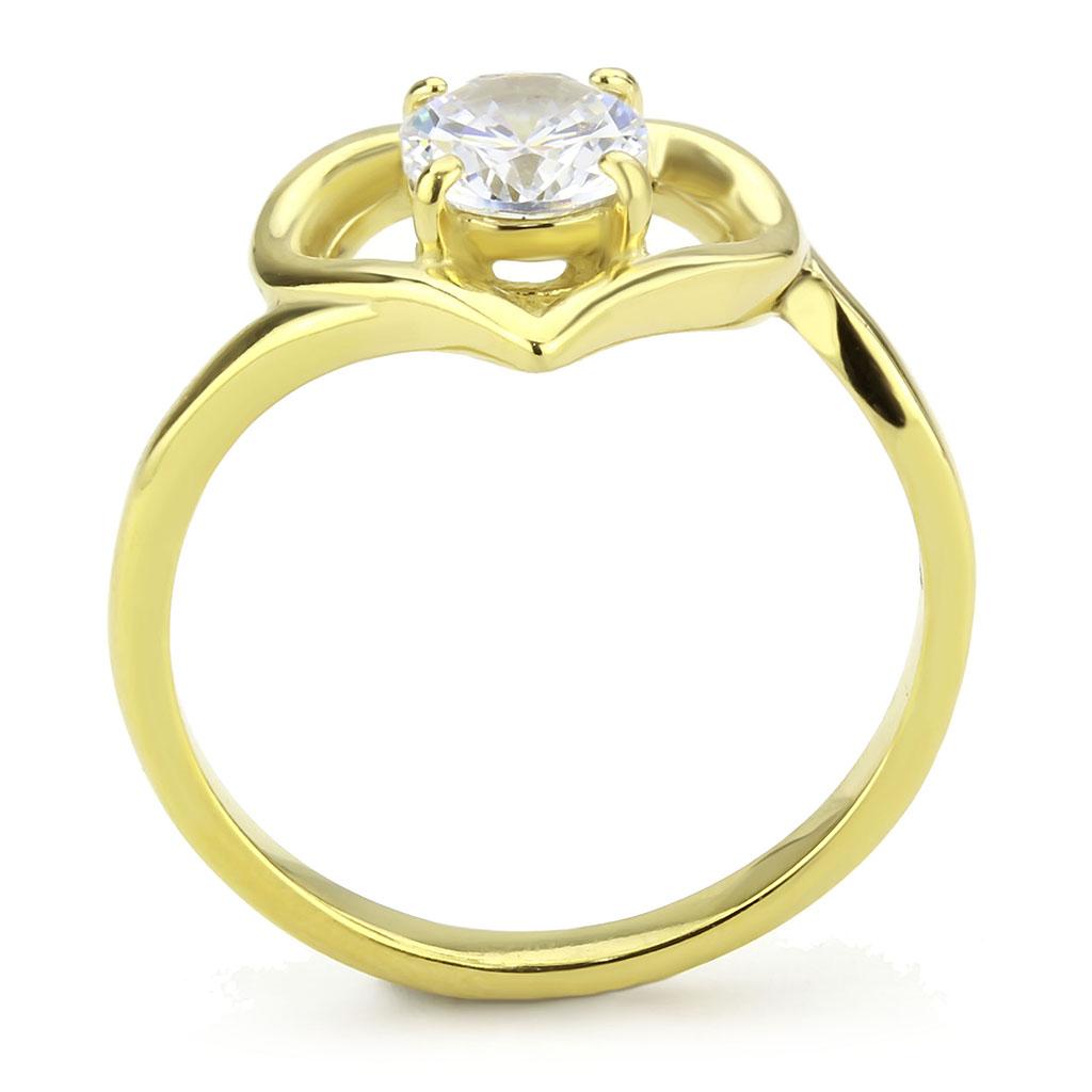 IP Gold(Ion Plating) Stainless Steel Ring with AAA Grade CZ  in Clear