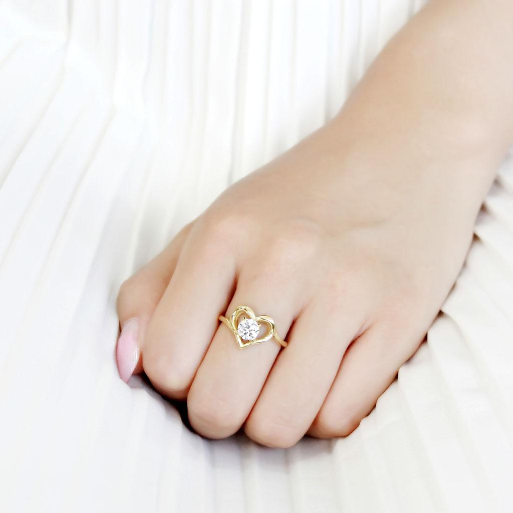 IP Gold(Ion Plating) Stainless Steel Ring with AAA Grade CZ  in Clear