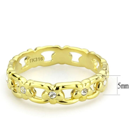 IP Gold(Ion Plating) Stainless Steel Ring with Top Grade Crystal  in Clear