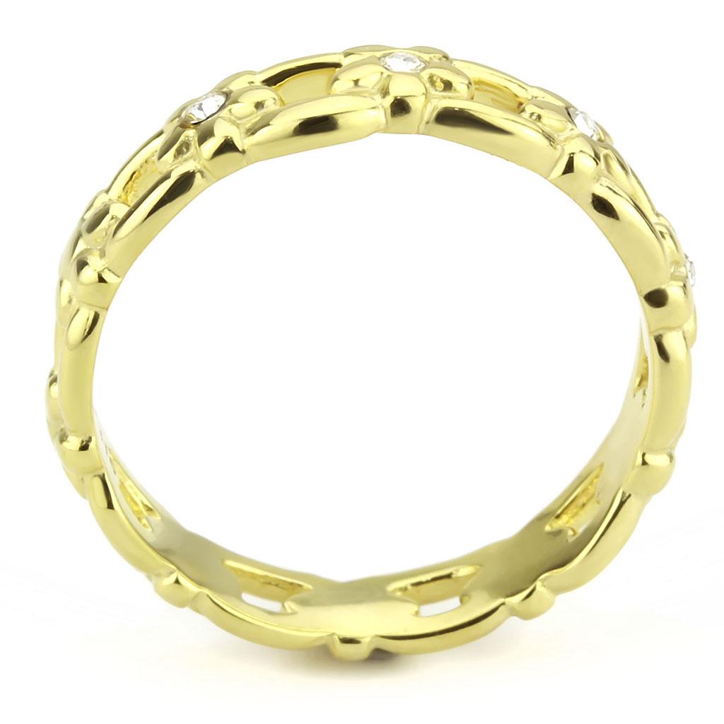 IP Gold(Ion Plating) Stainless Steel Ring with Top Grade Crystal  in Clear