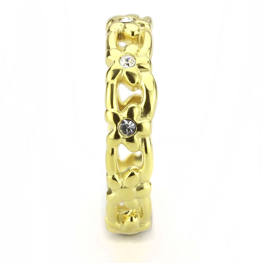 IP Gold(Ion Plating) Stainless Steel Ring with Top Grade Crystal  in Clear