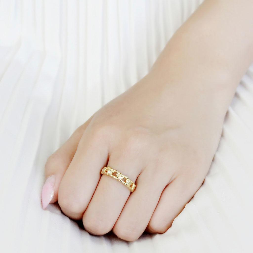 IP Gold(Ion Plating) Stainless Steel Ring with Top Grade Crystal  in Clear