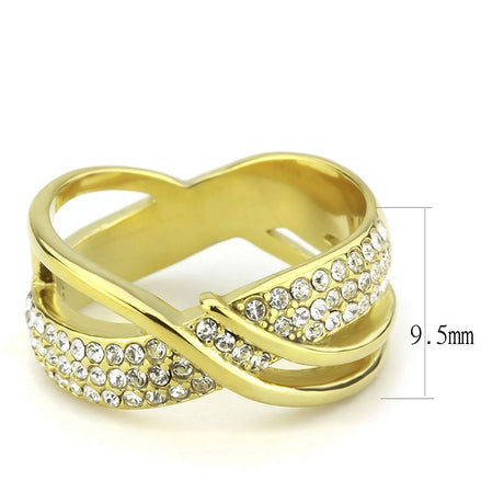 IP Gold(Ion Plating) Stainless Steel Ring with Top Grade Crystal  in Clear