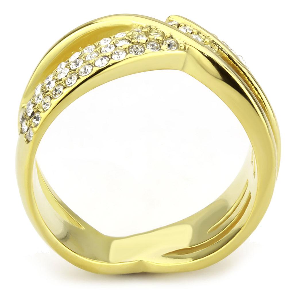 IP Gold(Ion Plating) Stainless Steel Ring with Top Grade Crystal  in Clear