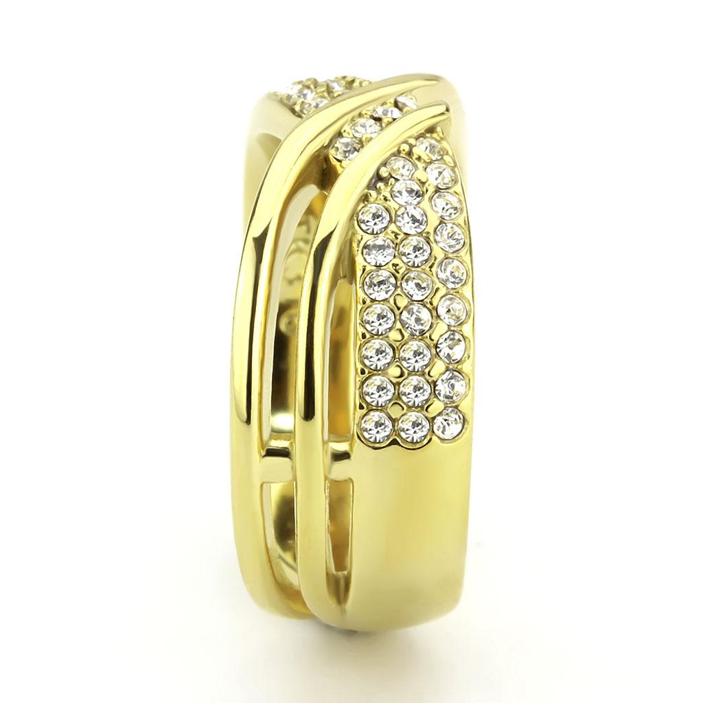 IP Gold(Ion Plating) Stainless Steel Ring with Top Grade Crystal  in Clear