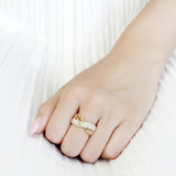 IP Gold(Ion Plating) Stainless Steel Ring with Top Grade Crystal  in Clear