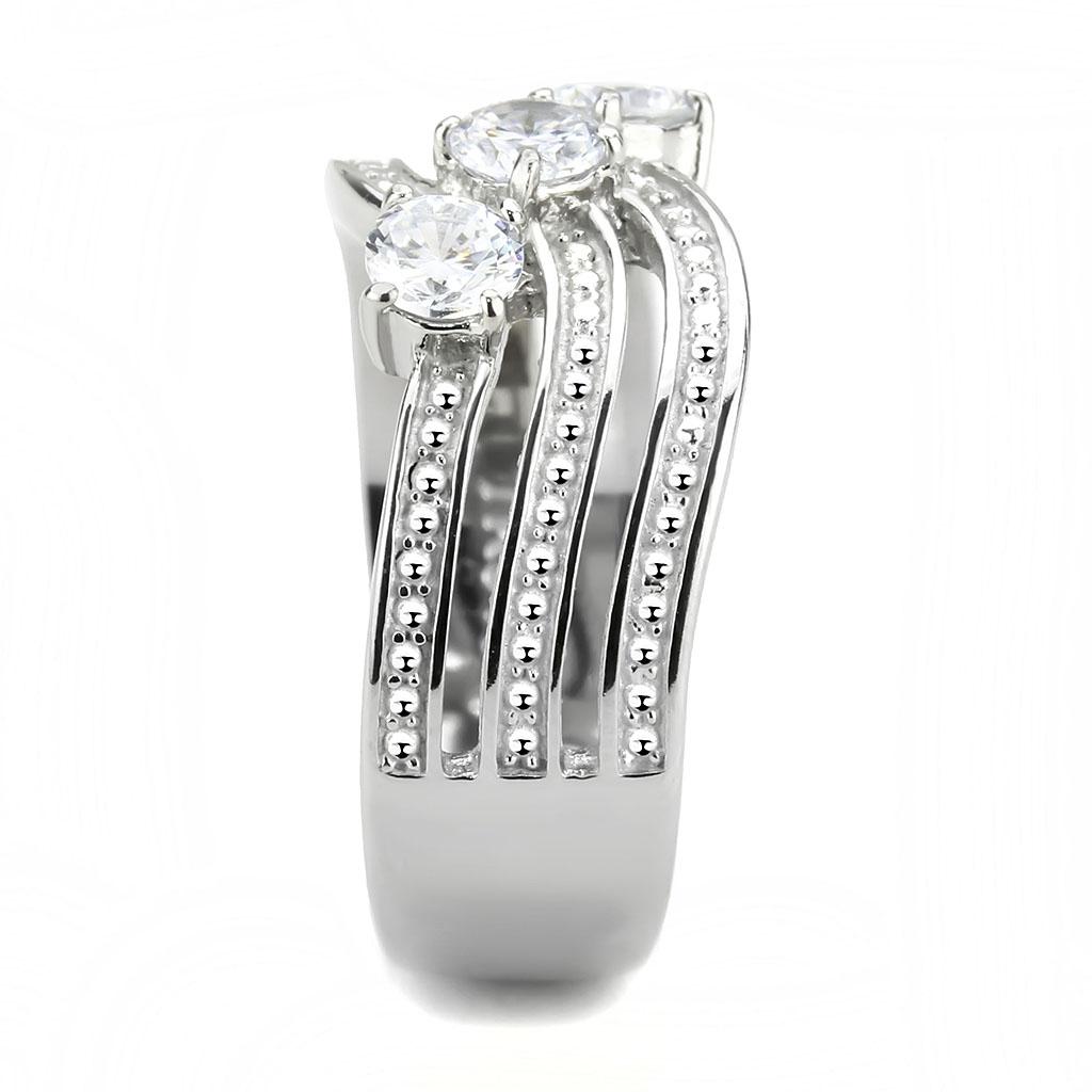 High polished (no plating) Stainless Steel Ring with AAA Grade CZ  in Clear