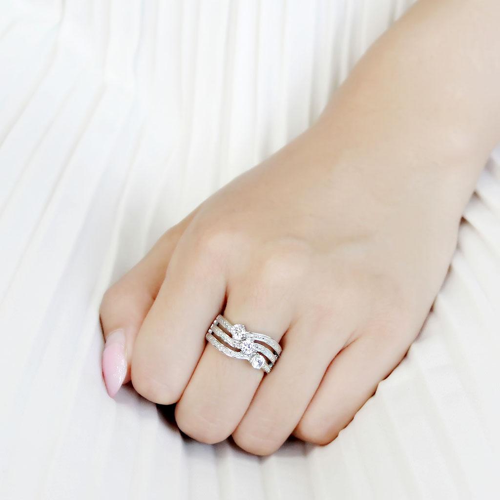 High polished (no plating) Stainless Steel Ring with AAA Grade CZ  in Clear