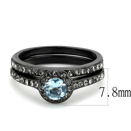 IP Black(Ion Plating) Stainless Steel Ring with Synthetic Synthetic Glass in Sea Blue