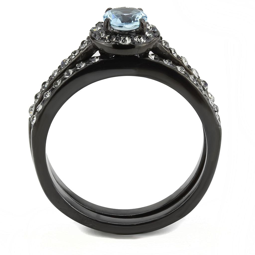 IP Black(Ion Plating) Stainless Steel Ring with Synthetic Synthetic Glass in Sea Blue