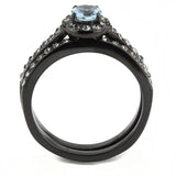 IP Black(Ion Plating) Stainless Steel Ring with Synthetic Synthetic Glass in Sea Blue