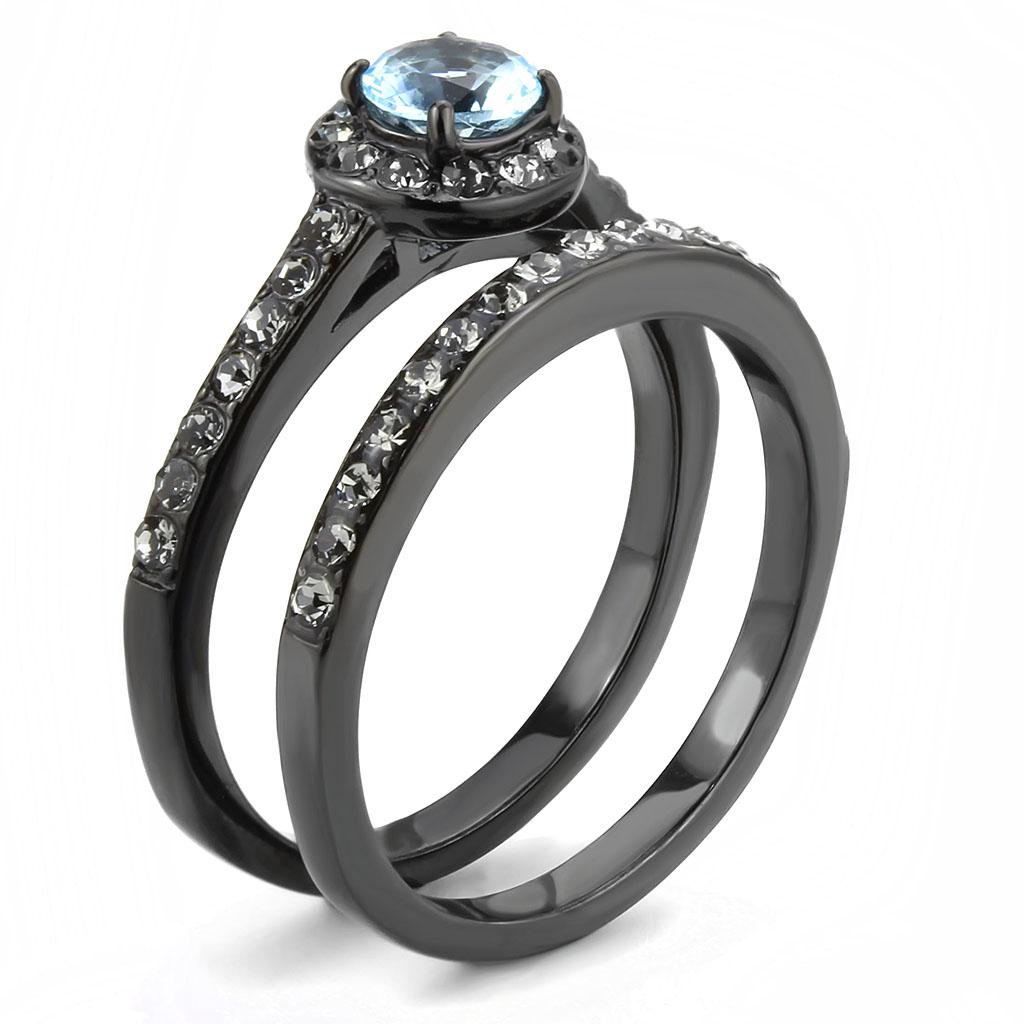 IP Black(Ion Plating) Stainless Steel Ring with Synthetic Synthetic Glass in Sea Blue