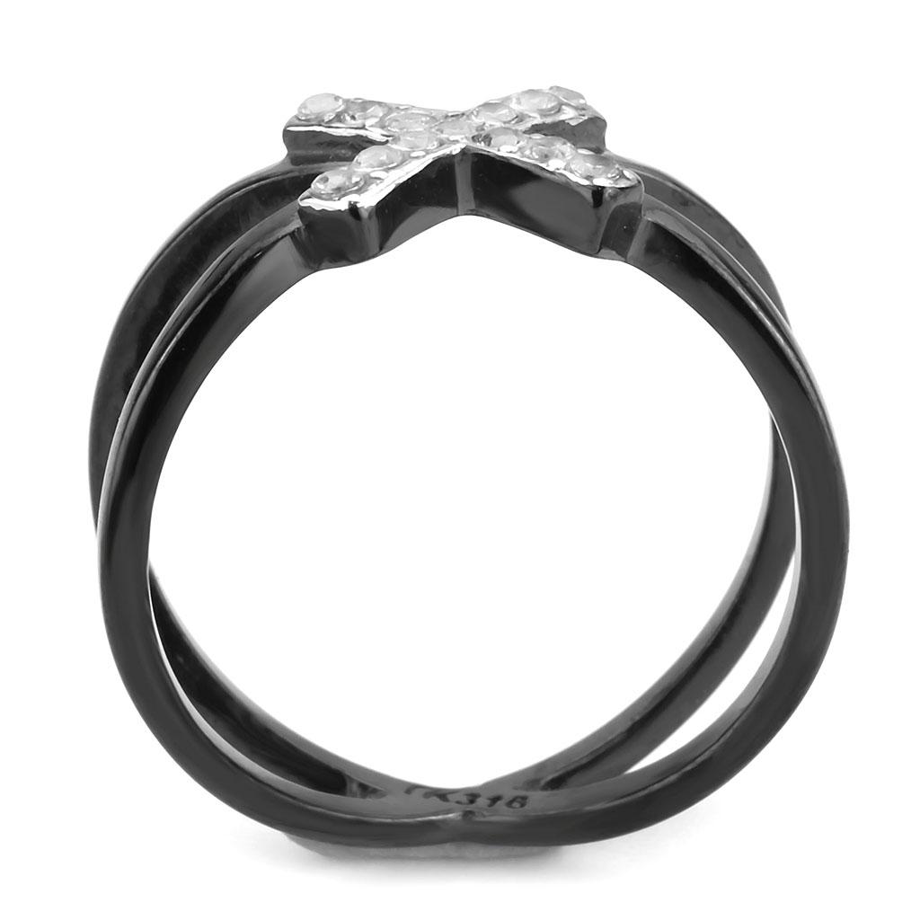 Two-Tone IP Black (Ion Plating) Stainless Steel Ring with AAA Grade CZ  in Clear