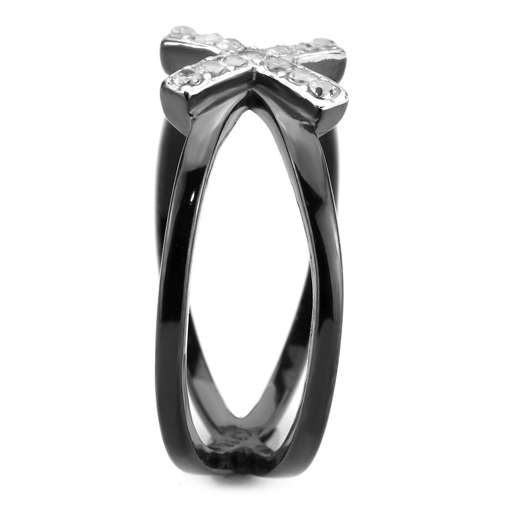 Two-Tone IP Black (Ion Plating) Stainless Steel Ring with AAA Grade CZ  in Clear