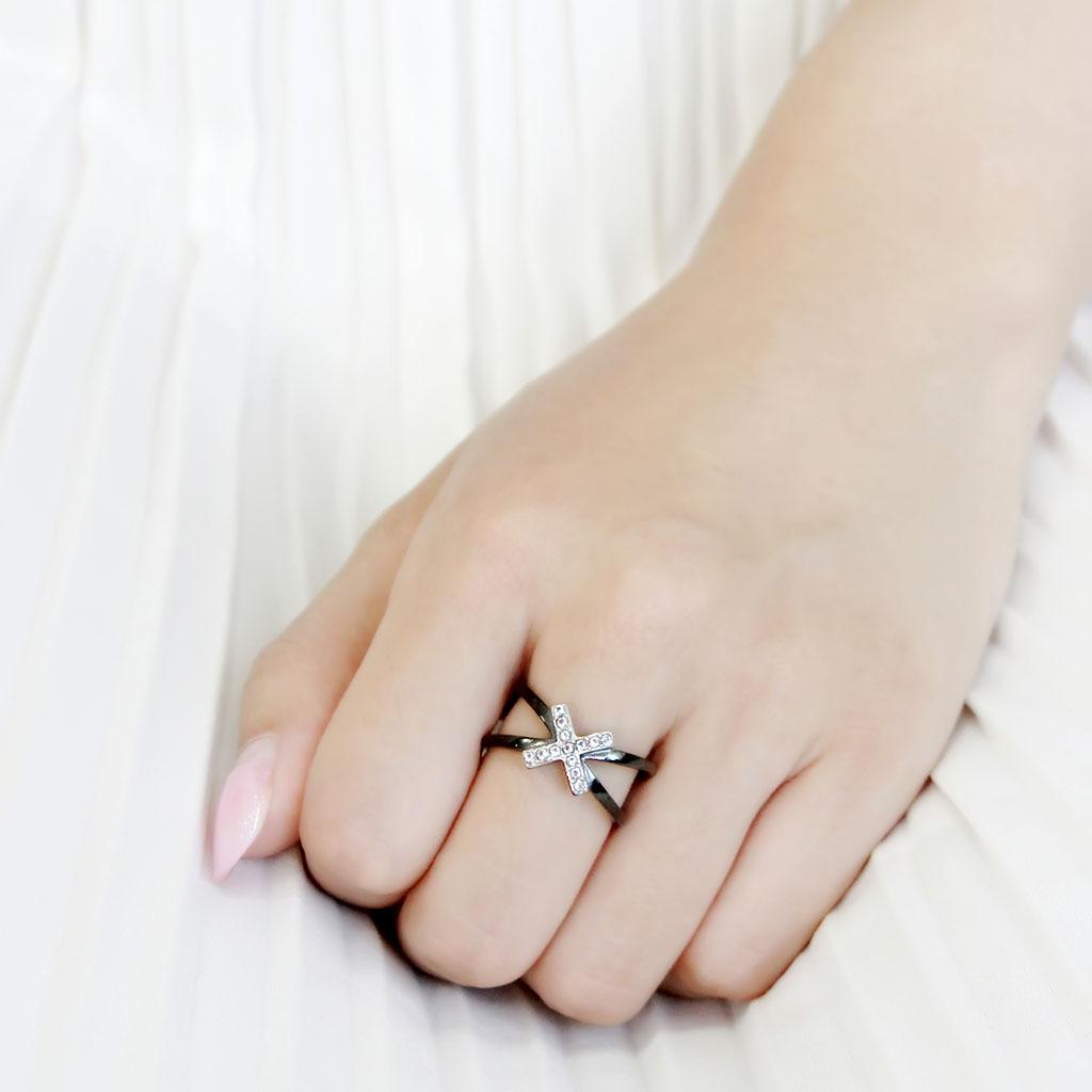 Two-Tone IP Black (Ion Plating) Stainless Steel Ring with AAA Grade CZ  in Clear