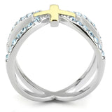Two-Tone IP Gold (Ion Plating) Stainless Steel Ring with Top Grade Crystal  in Sea Blue