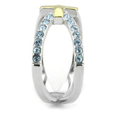 Two-Tone IP Gold (Ion Plating) Stainless Steel Ring with Top Grade Crystal  in Sea Blue