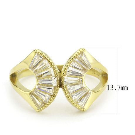 IP Gold(Ion Plating) Stainless Steel Ring with AAA Grade CZ  in Clear