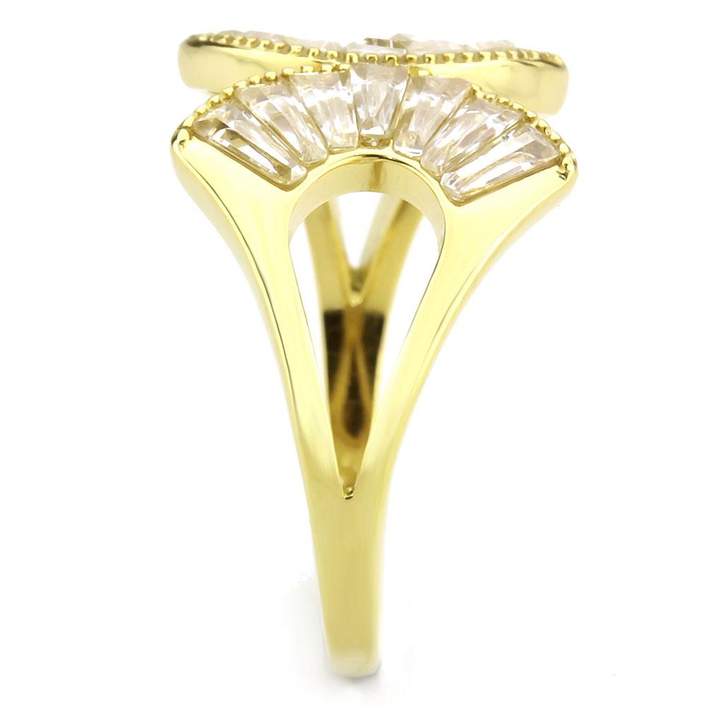 IP Gold(Ion Plating) Stainless Steel Ring with AAA Grade CZ  in Clear
