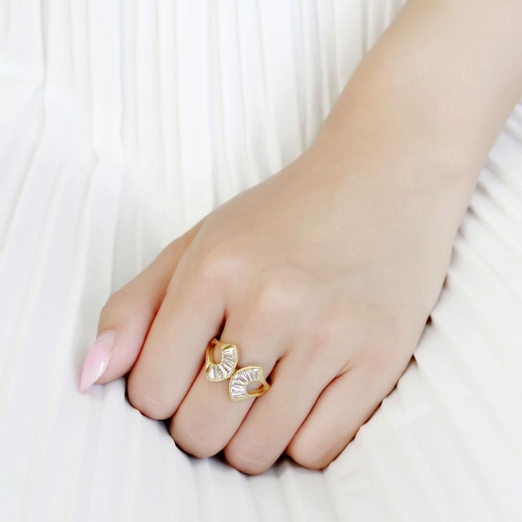 IP Gold(Ion Plating) Stainless Steel Ring with AAA Grade CZ  in Clear