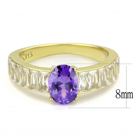 IP Gold(Ion Plating) Stainless Steel Ring with AAA Grade CZ  in Tanzanite