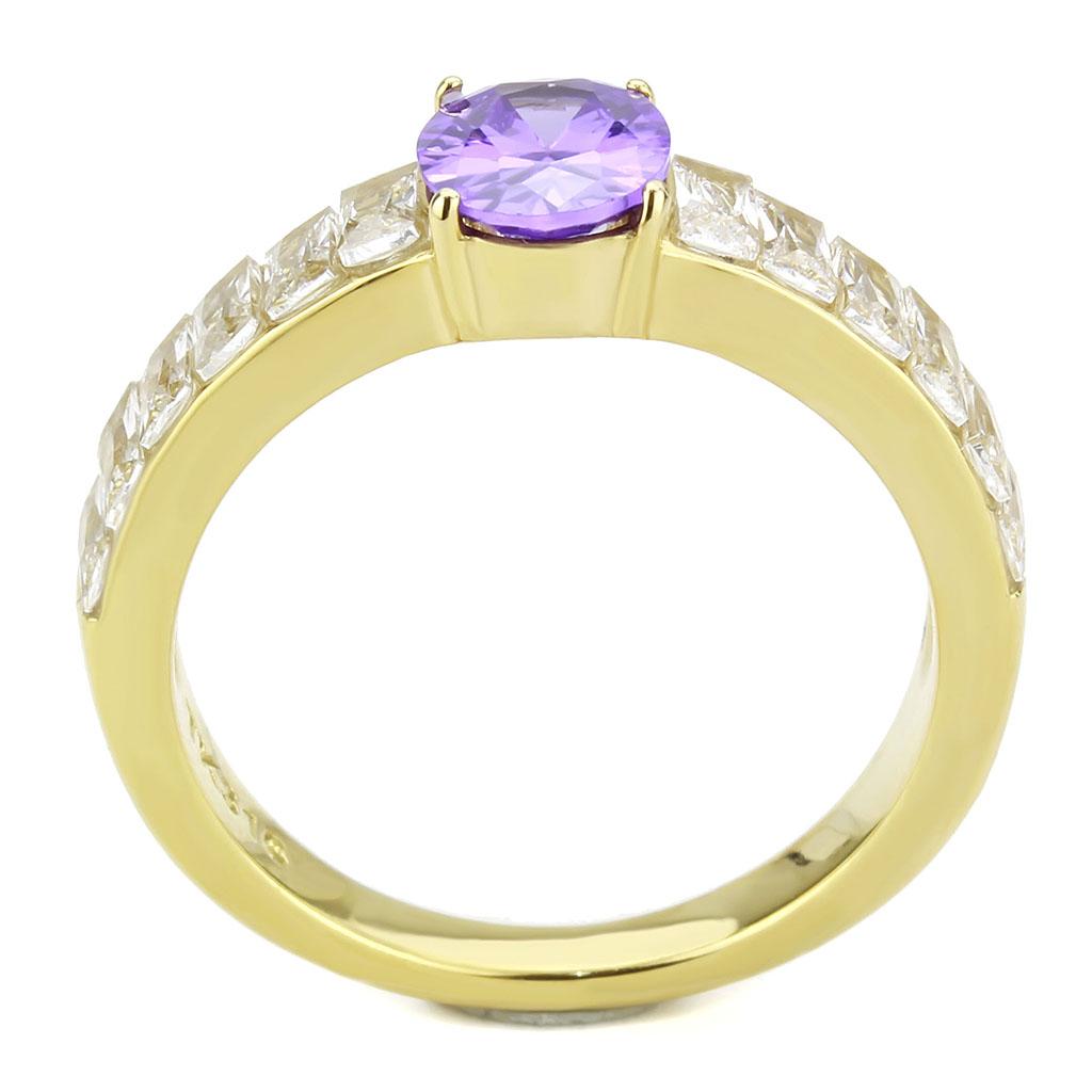 IP Gold(Ion Plating) Stainless Steel Ring with AAA Grade CZ  in Tanzanite