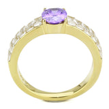IP Gold(Ion Plating) Stainless Steel Ring with AAA Grade CZ  in Tanzanite