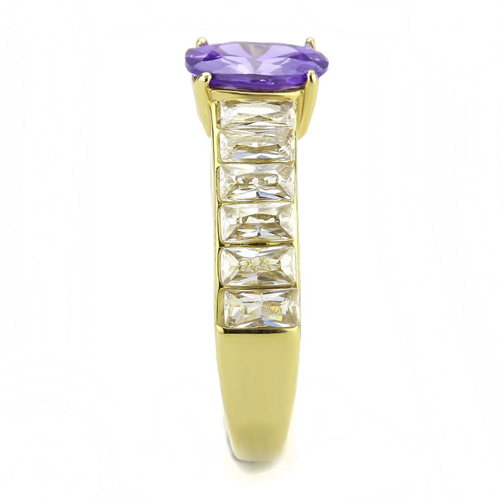 IP Gold(Ion Plating) Stainless Steel Ring with AAA Grade CZ  in Tanzanite