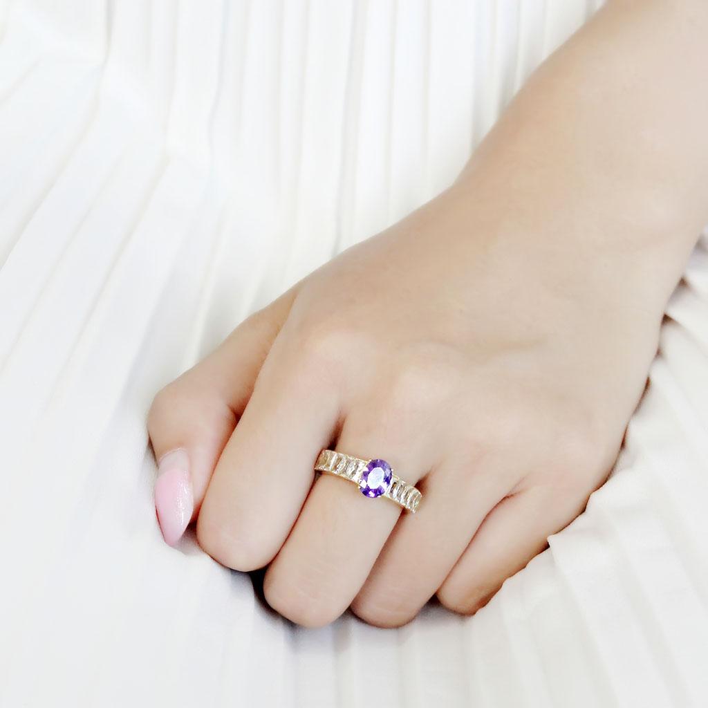 IP Gold(Ion Plating) Stainless Steel Ring with AAA Grade CZ  in Tanzanite