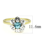 IP Gold(Ion Plating) Stainless Steel Ring with Synthetic Synthetic Glass in Sea Blue