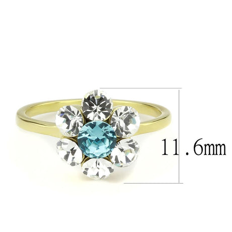 IP Gold(Ion Plating) Stainless Steel Ring with Synthetic Synthetic Glass in Sea Blue