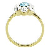 IP Gold(Ion Plating) Stainless Steel Ring with Synthetic Synthetic Glass in Sea Blue