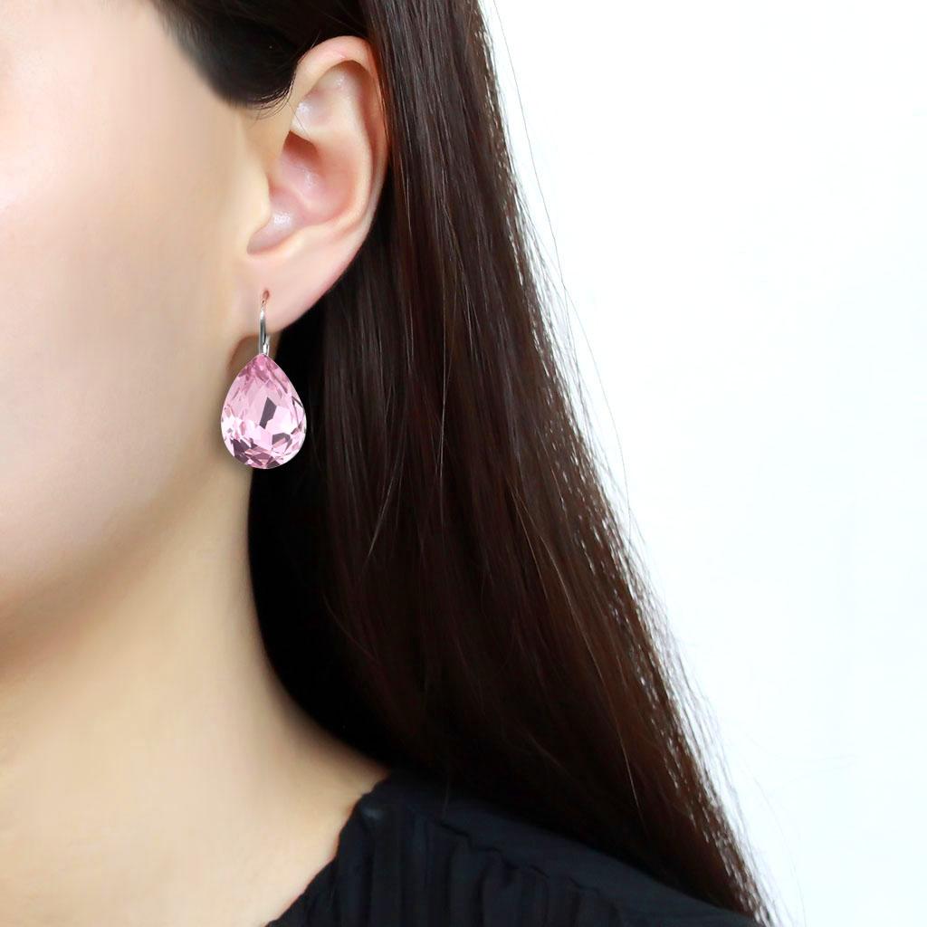High polished (no plating) Stainless Steel Earrings with Top Grade Crystal  in Light Rose
