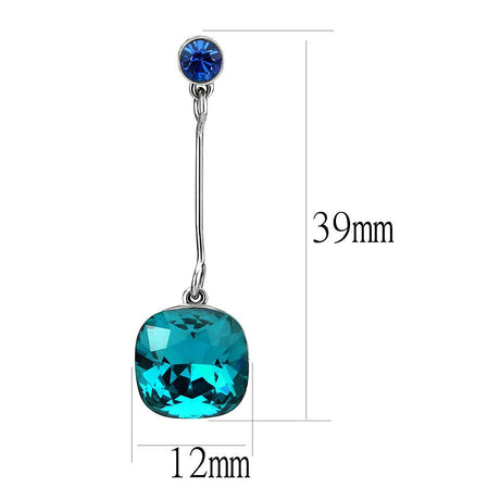 High polished (no plating) Stainless Steel Earrings with Top Grade Crystal  in Blue Zircon