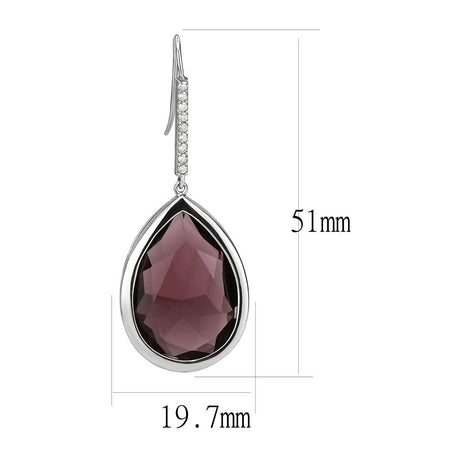 High polished (no plating) Stainless Steel Earrings with Top Grade Crystal  in Amethyst