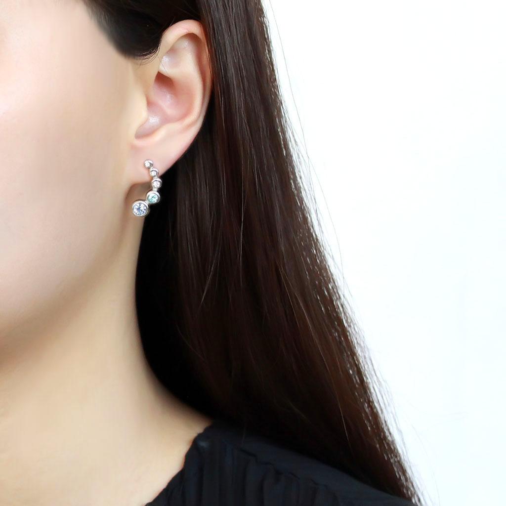 High polished (no plating) Stainless Steel Earrings with Top Grade Crystal  in Light Sapphire