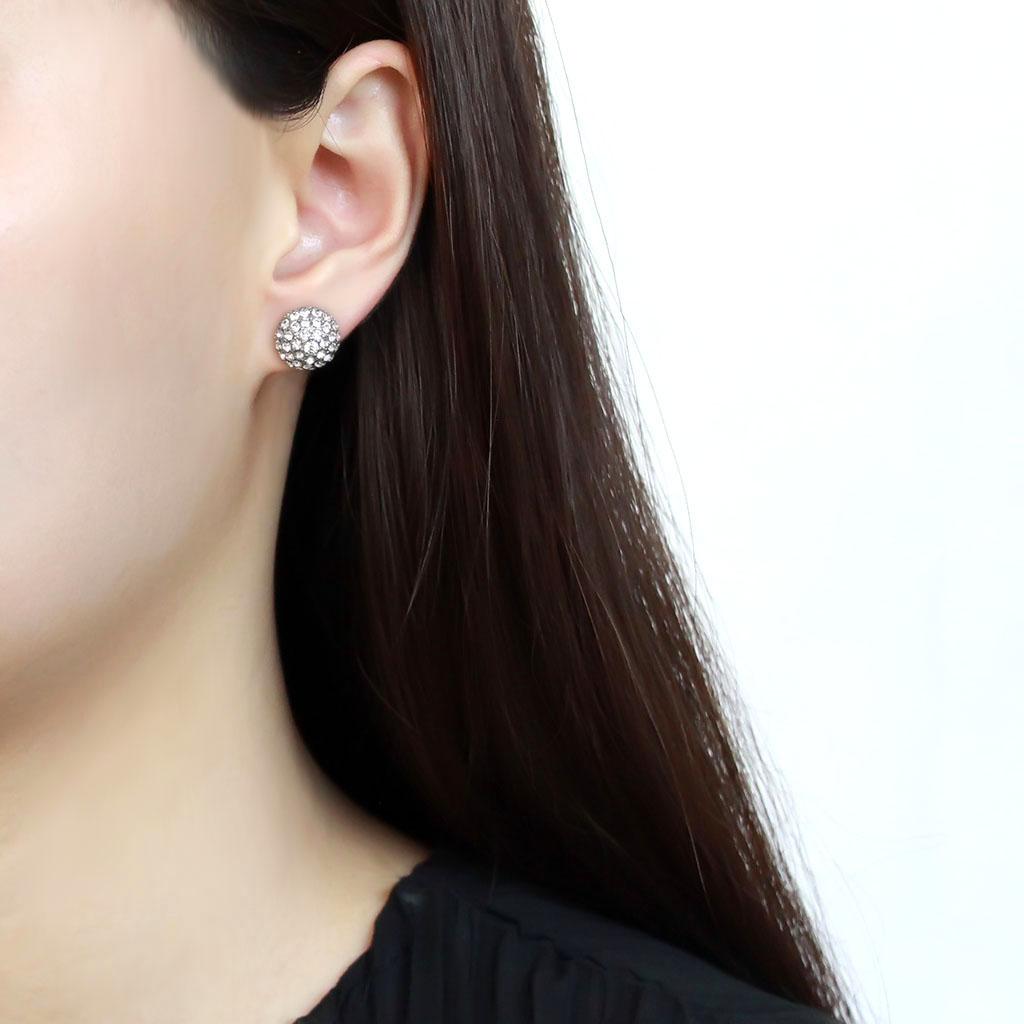 High polished (no plating) Stainless Steel Earrings with Top Grade Crystal  in Clear