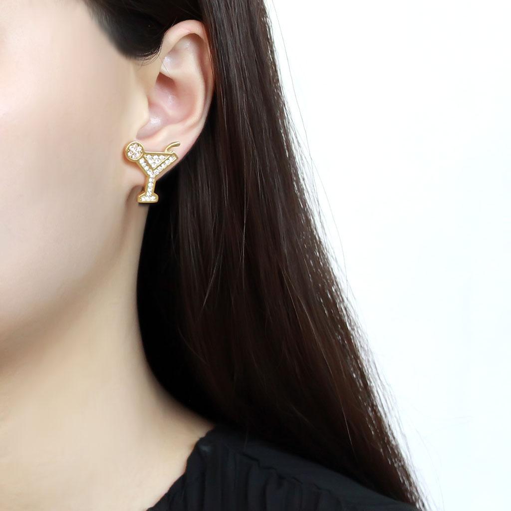 IP Gold(Ion Plating) Stainless Steel Earrings with Top Grade Crystal  in Silk