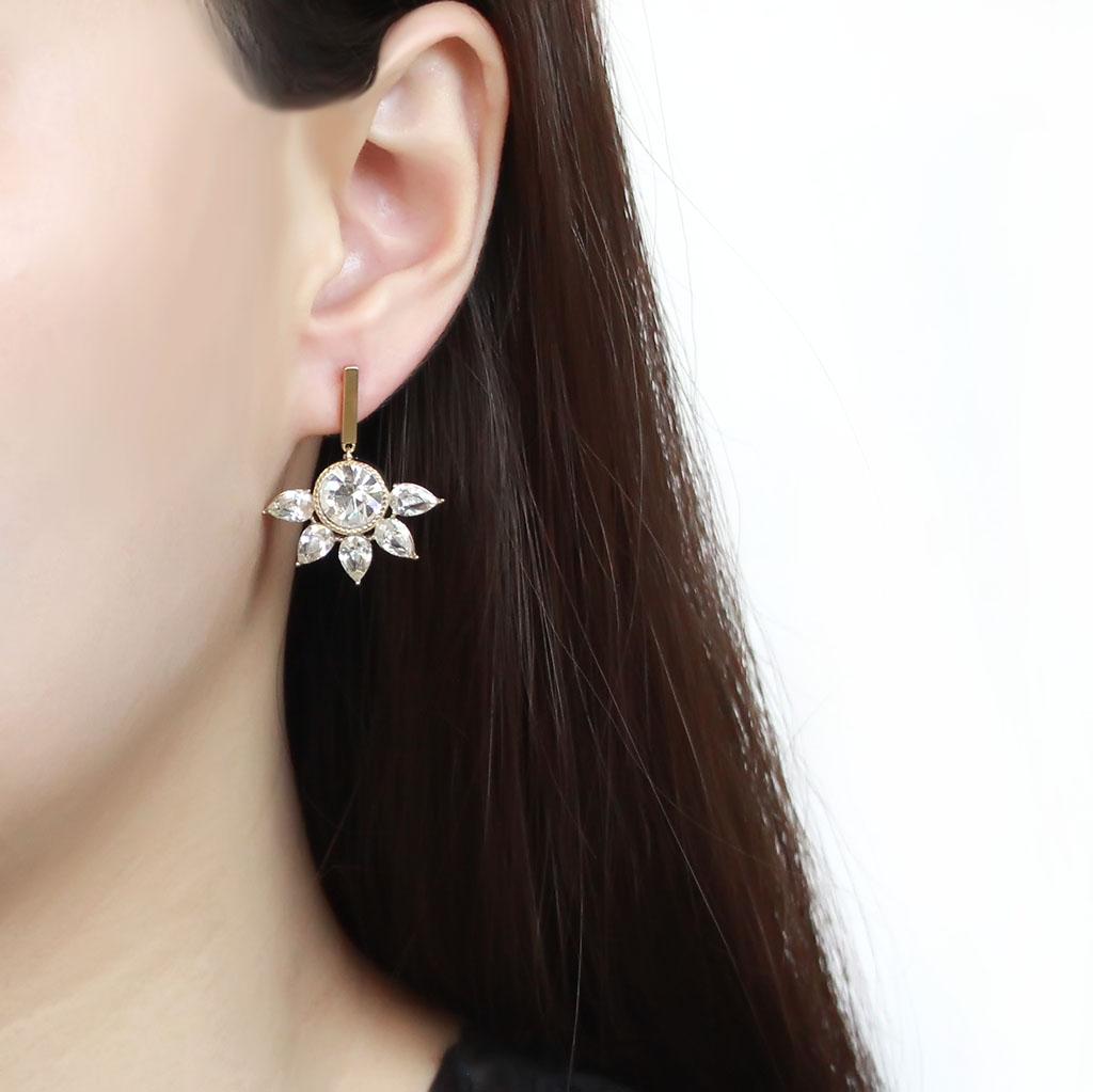 IP Gold(Ion Plating) Stainless Steel Earrings with Top Grade Crystal  in Clear