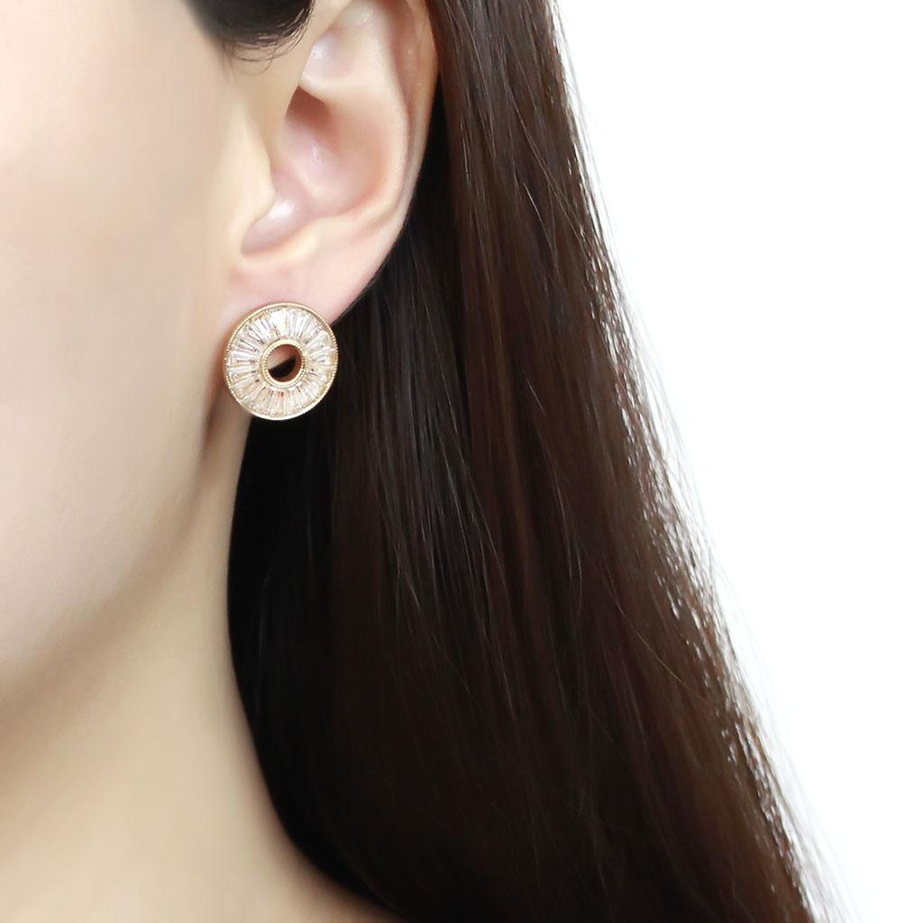 IP Gold(Ion Plating) Stainless Steel Earrings with AAA Grade CZ  in Clear