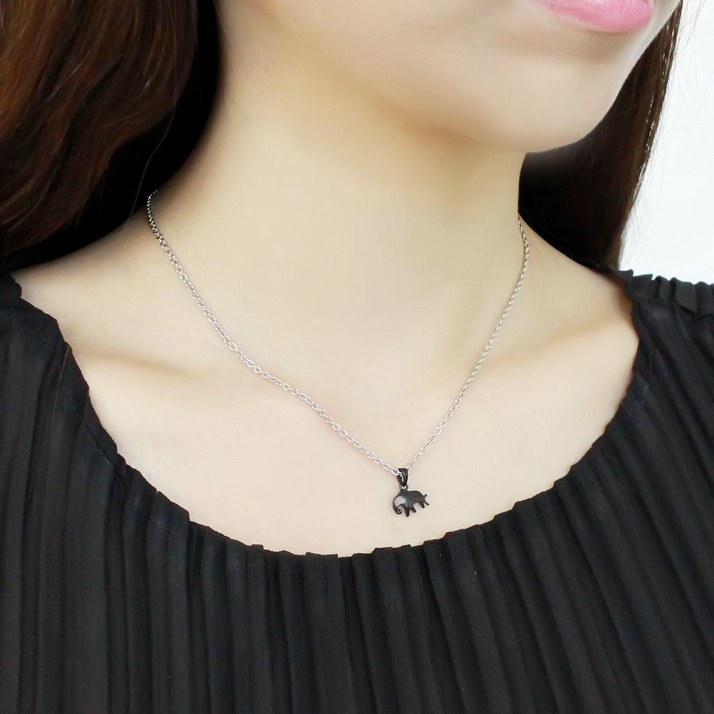 Two-Tone IP Black (Ion Plating) Stainless Steel Chain Pendant with No Stone