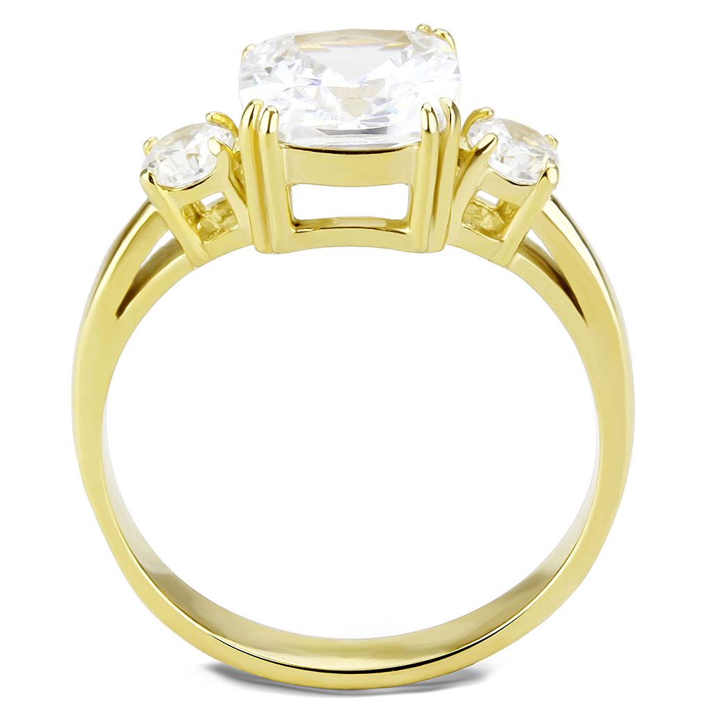 IP Gold(Ion Plating) Stainless Steel Ring with AAA Grade CZ  in Clear