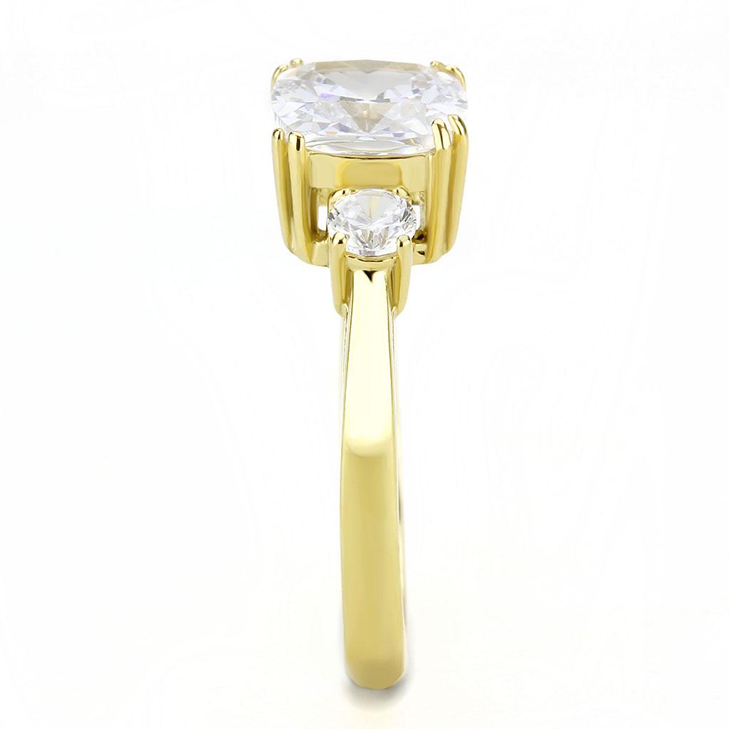 IP Gold(Ion Plating) Stainless Steel Ring with AAA Grade CZ  in Clear