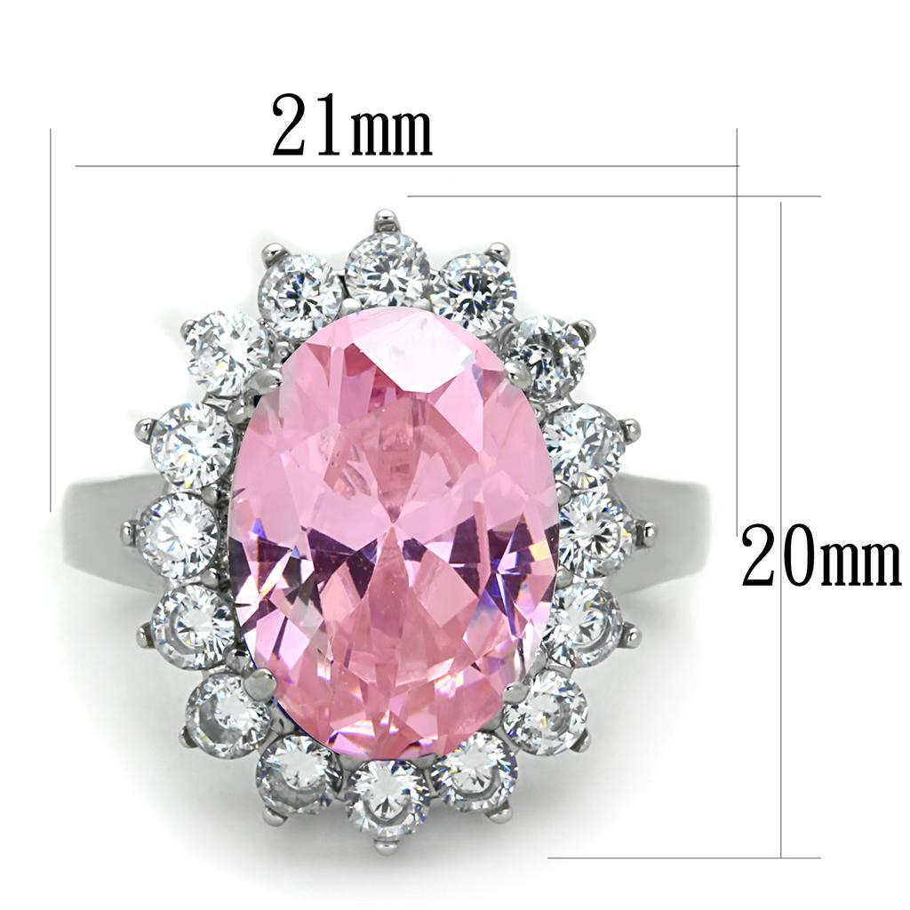 High polished (no plating) Stainless Steel Ring with Synthetic Synthetic Glass in Rose