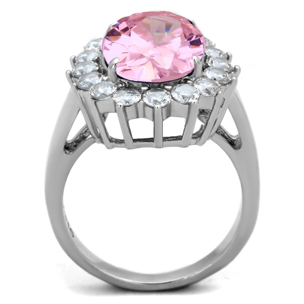 High polished (no plating) Stainless Steel Ring with Synthetic Synthetic Glass in Rose