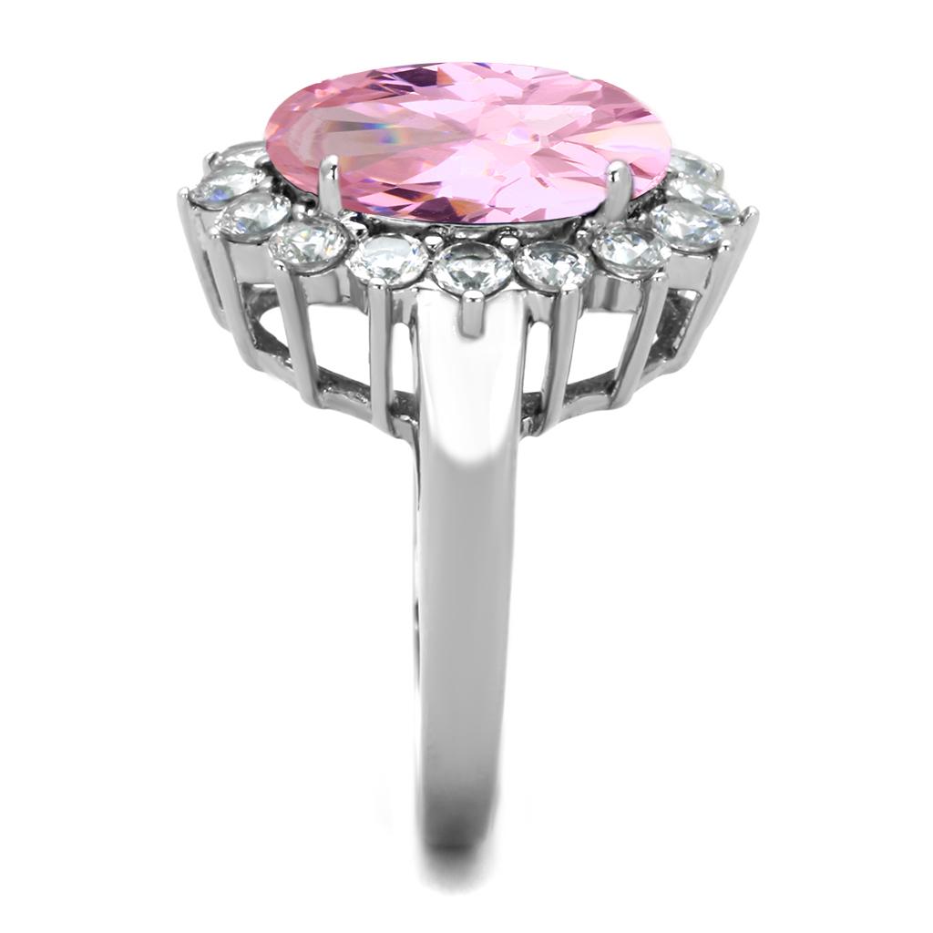 High polished (no plating) Stainless Steel Ring with Synthetic Synthetic Glass in Rose