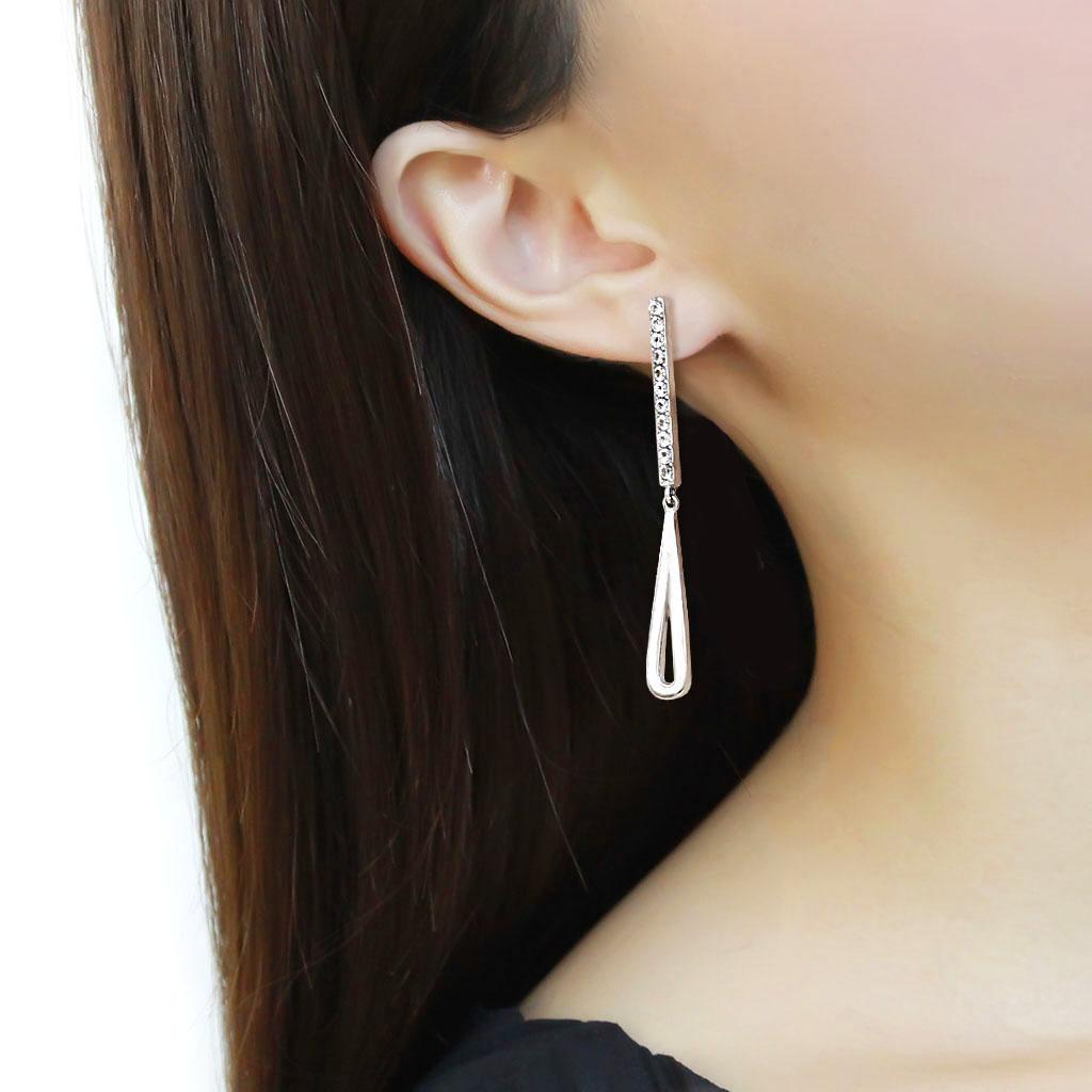 High polished (no plating) Stainless Steel Earrings with AAA Grade CZ  in Clear